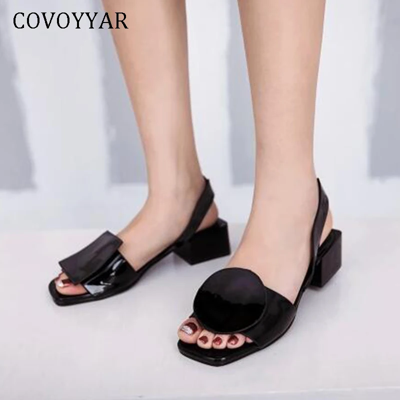 

COVOYYAR 2019 Women Sandals Square&round Buckle Summer Woman Shoes Low Thick Heel Slingback Casual Lady Shoes Size 34-43 WSS380