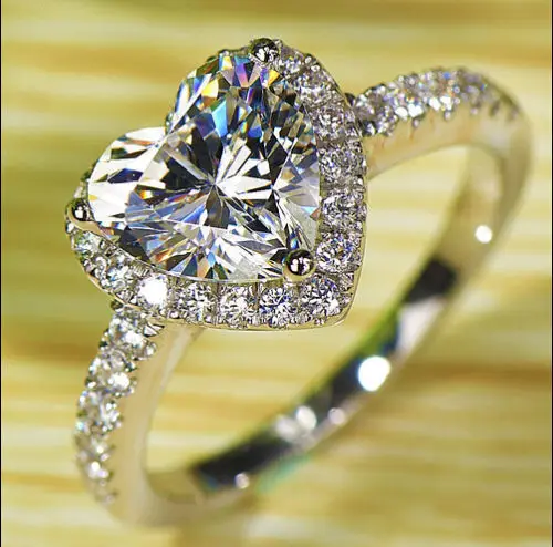 925 Sterling Silver Crystal CZ Diamond Heart Ring 5 