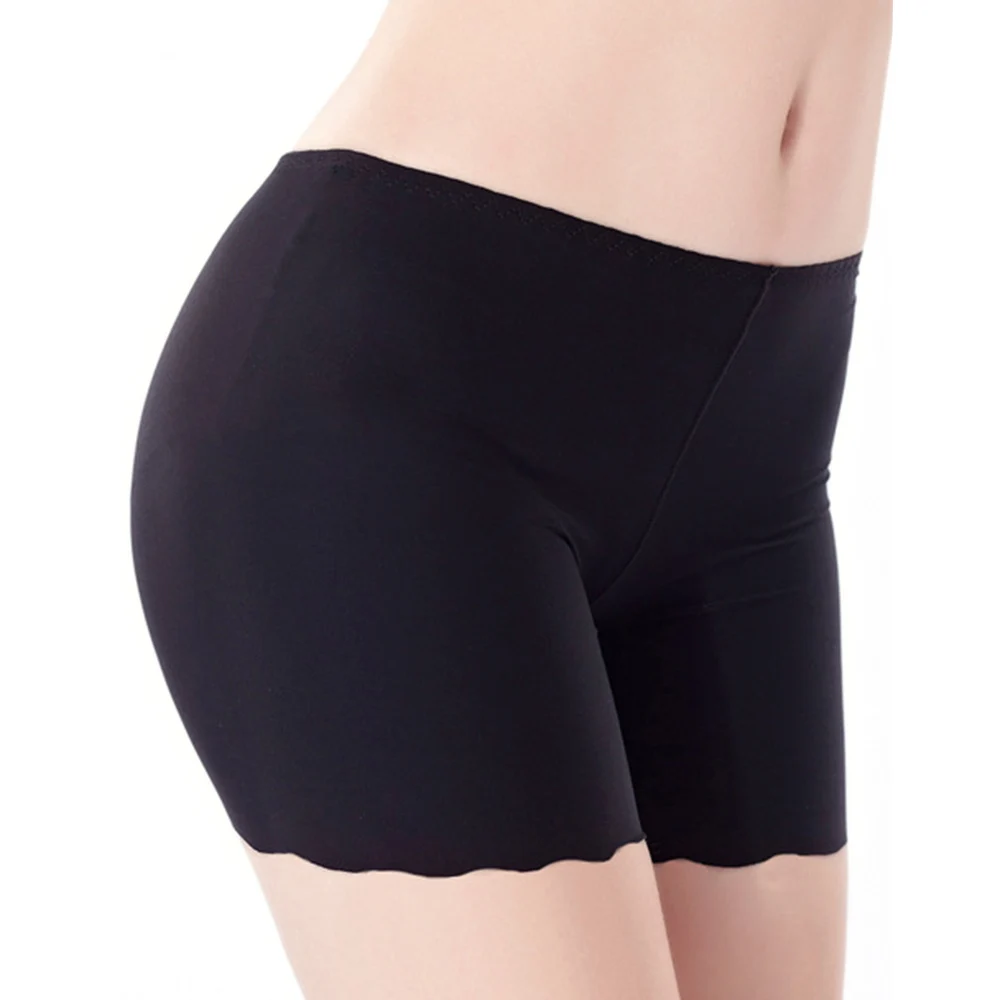 3 шт защитные штаны шорты женские Бесшовные тонкие ледяные шелковые провода анти-завивка сексуальные защитные штаны короткая юбка - Цвет: black