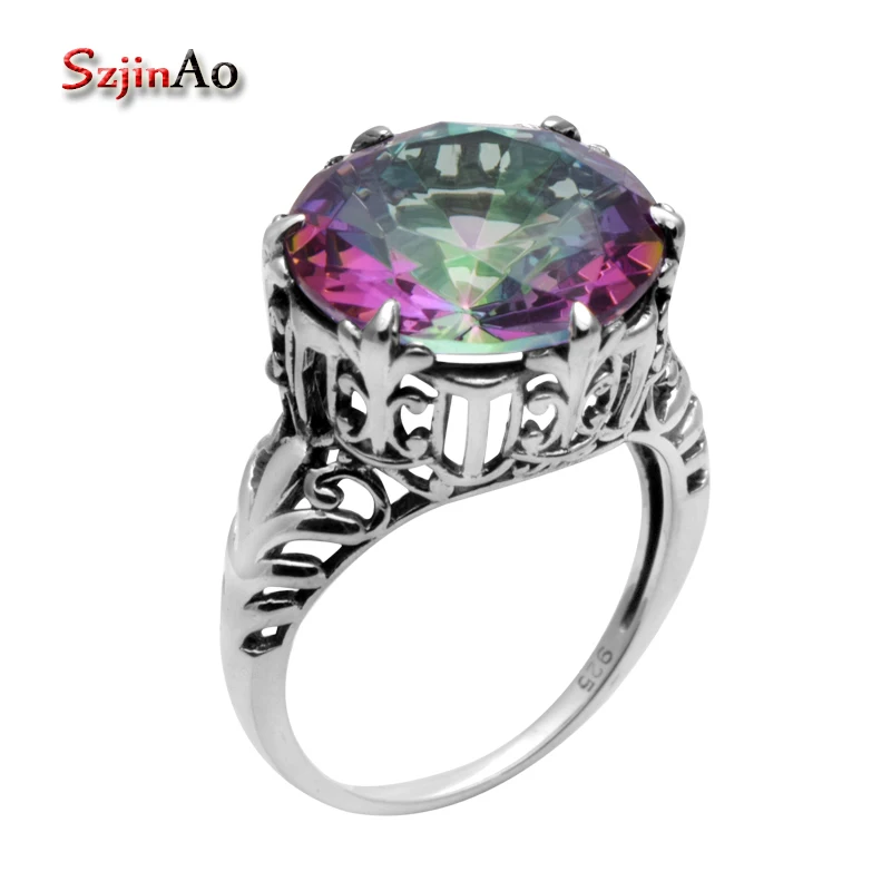 

Szjinao Fine Jewelry 100% 925 Sterling Silver Jewelry Victoria Mystic Topaz Rings for Women Carter Love Ring