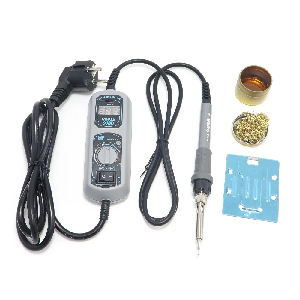 YIHUA 908D 220 В/110 В паяльная станция Мини Портативный Регулируемый паяльник инструмент для сварки ремонт ЕС разъем