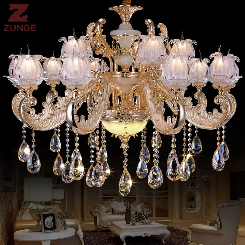 

Modern Crystal Chandeliers Home Lighting fixture Z180 lustres de cristal Decoration Luxury zinc alloy imitation jade Living Room