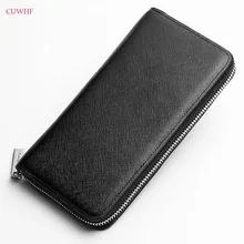 

CUWHF Fashion long zipper Purse For Men PU Leather Men's Wallets Thin Male Wallet Card Holder Soft Cross pattern hand wallet