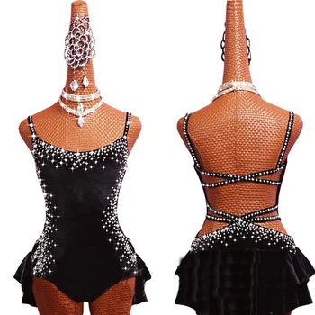 

Sparkly Rhinestones Latin Dance Dress Women Adult Costume Latin Dance Competition Dresses Clothes For Salsa Black Dance Dress