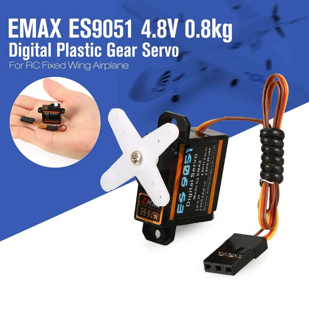 1 шт. EMAX ES9051 4,3g цифровой пластиковый сервопривод 4,8 В 0,8 кг 0,09 сек/60 градусов для RC FPV Самолет с неподвижным крылом коптер модель Запчасти