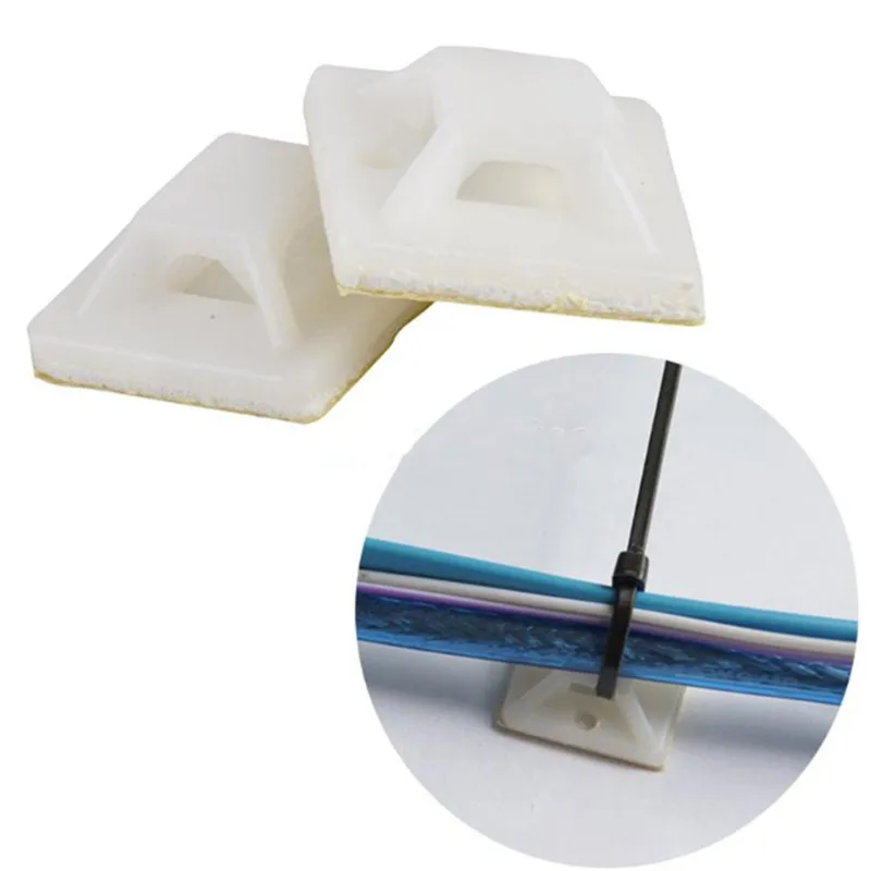 

50Pcs White Self Adhesive 40mmX40mm Tie Mounts Flat Holder Fixer Organizer Drop Adhesive Wiring Accessories Tie Mounts
