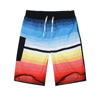 

FORERUN Mens Shorts Gradient Striped Beach Shorts Casual Summer Holiday Bermuda Knee Length Easy Drying Shorts Homme