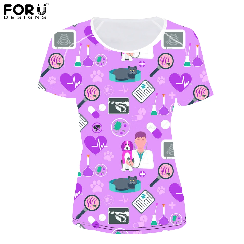 

FORUDESIGNS Veterinary Diagram Printing Women Short Sleeves Summer T-shirts Slim Bodybuilding Stylish Ladies Clothing O-neck Tee