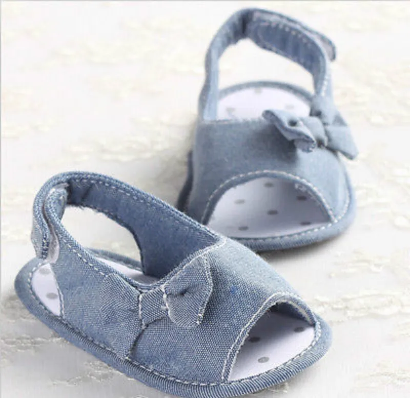 

2017 Summer Baby Toddler Girls Soft Sole Denim Bowknot Prewalker Non-Slip Crib Shoes Infantil Newborn Flat Cotton Shoes 0-18M
