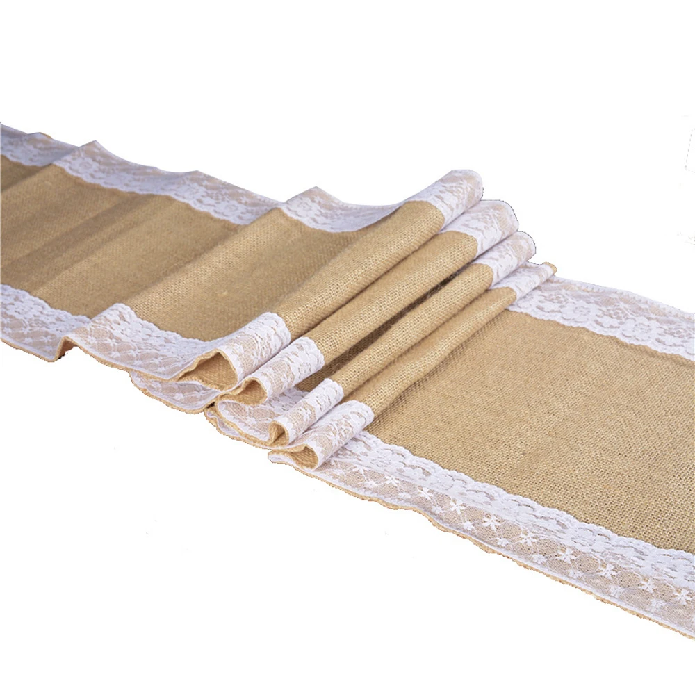 

Burlap Lace Hessian Table Runner Rustic Natural Jute Country Wedding Party Dining Table Decoration Farmhouse Decor