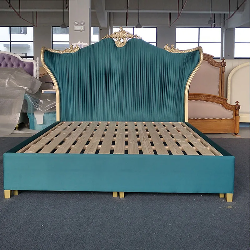 

Northern European luxurious bed design velvet king size bedroom beds