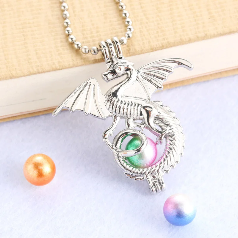 

Bright Silver Dragon Pearl Cage Silver Jewelry Making Bead Cage Pendant Aroma Essential Oil Diffuser Locket For Oyster Pearl