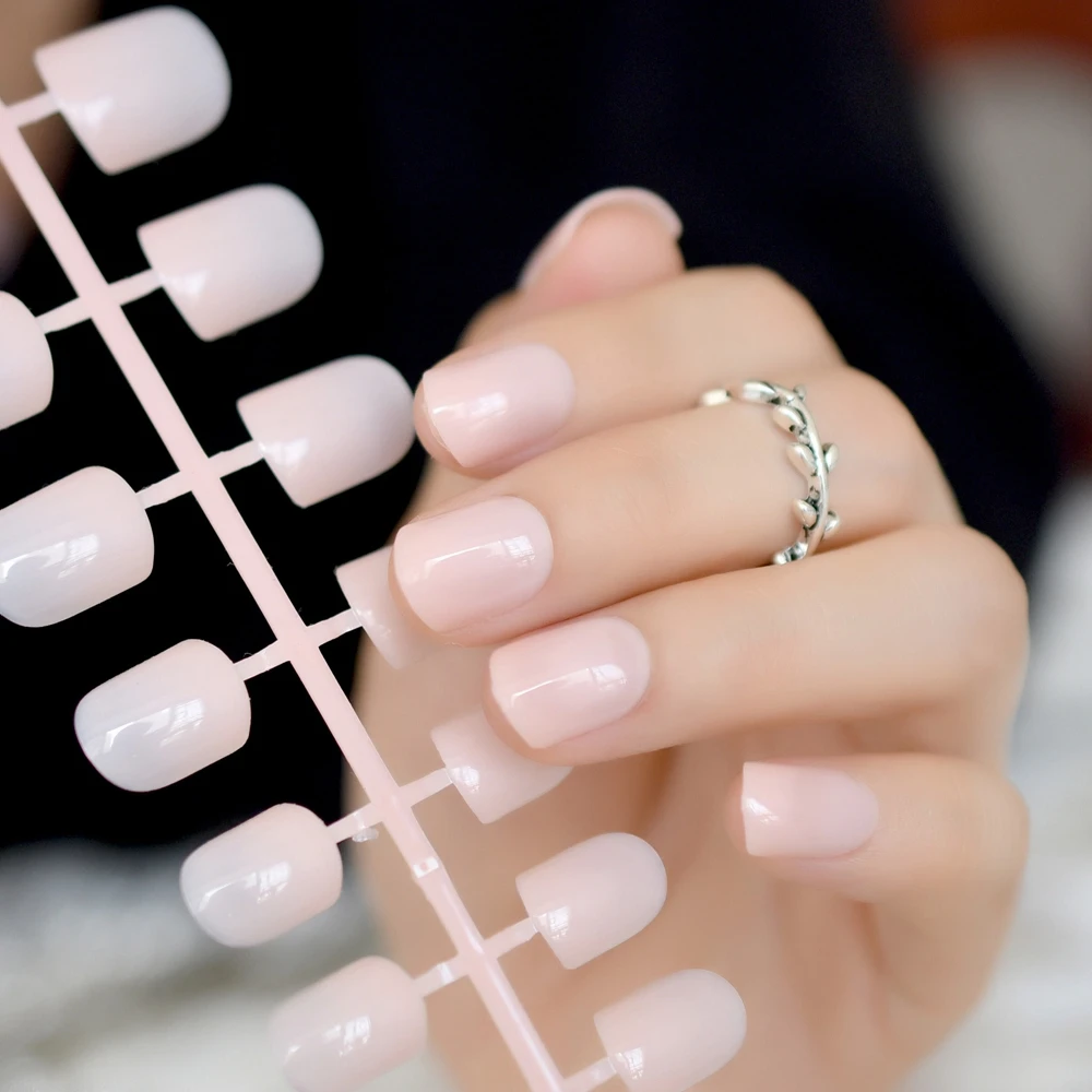 Супер обнаженные прозрачные накладные ногти короткий квадратный натуральный Набор для маникюра DIY Советы для маникюра Накладные ногти 24 счета на дерево для ногтей