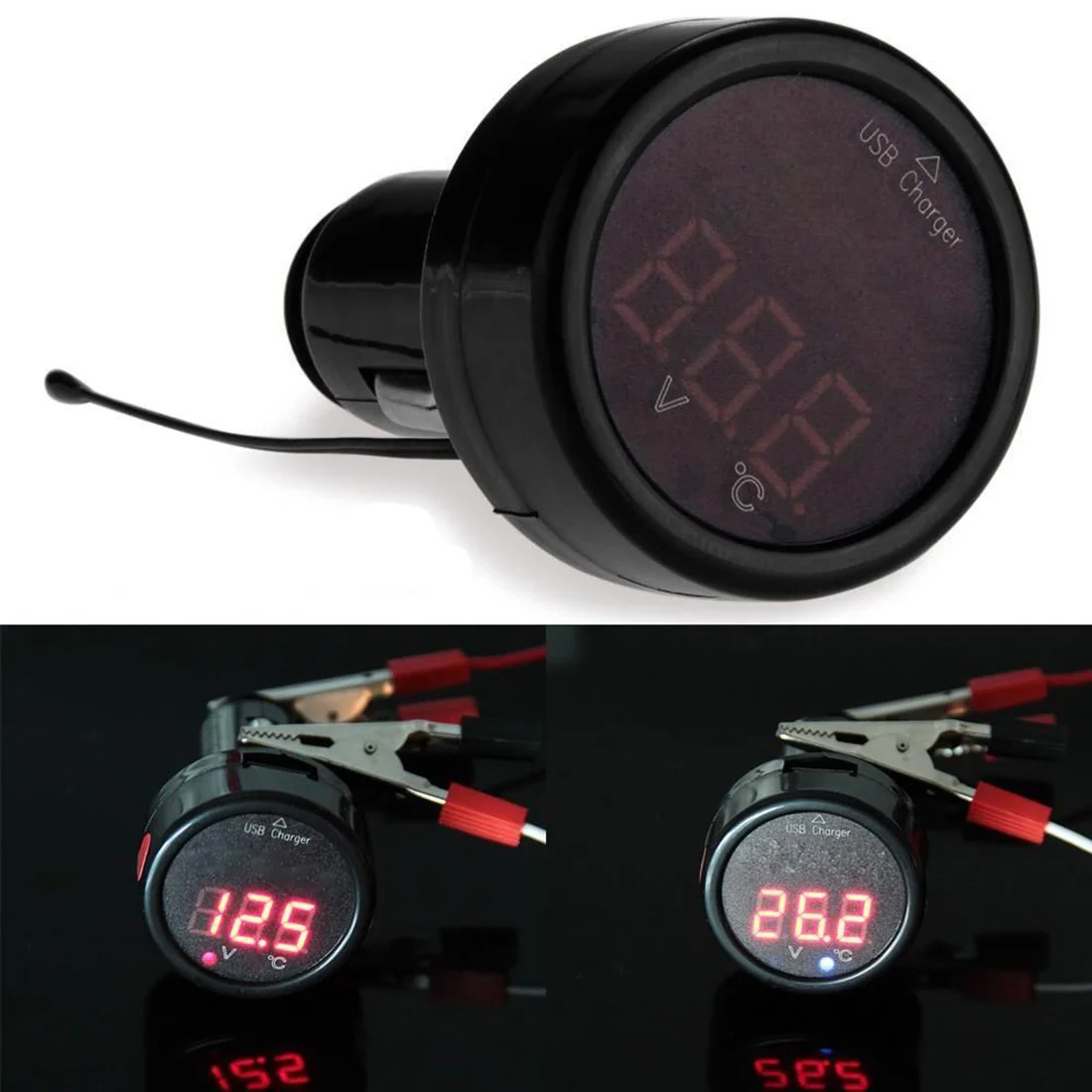 New Brand Mini Practical Cigarette Lighter Digital LED Car Voltmeter Thermometer Portable USB