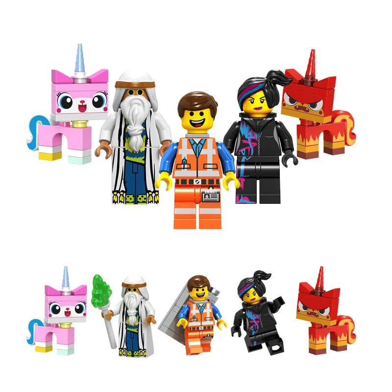 

5PCS/LOT Legoings Movie 2 Figures Building Blocks Emmet Wyldstyle Uniketty Gordon Zola Bad Cop Robo Minifigured Bricks Kids Toys