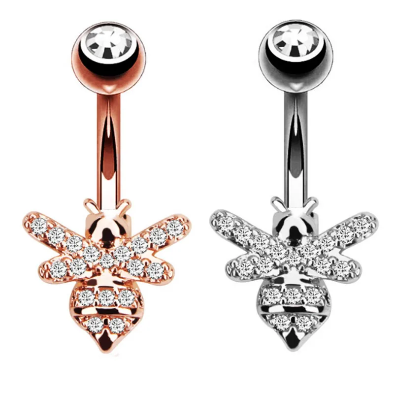 

Fashion Surgical Steel Cute Animal Bee Dangle Navel Rings Rose Gold Color Belly Button Ring Women Navel Piercing Body Jewelry