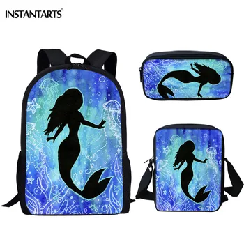 

INSTANTARTS Mermaid Under Water Prints School Backpack for Girls Casual Big Bookbags Set with Pencil Bag Crossbody Bags Mochila