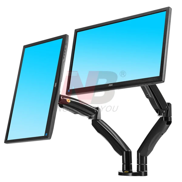 Suporte do Suporte do Monitor do Movimento Completo do Braço da Mola de Gás da Montagem do Monitor do Diodo Emissor de Luz do Lcd Duplo da Liga 22-32 de Alumínio de nb F195a com 2 Diodo Portas do Usb - Image 5