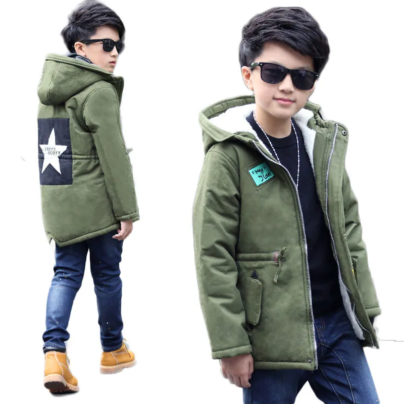 

2018 Autumn Winter Kids Warm Down Cotton Jackets Children's Hooded Outerwears Boys Coats Child Plus Velvet Clothes Parkas G181