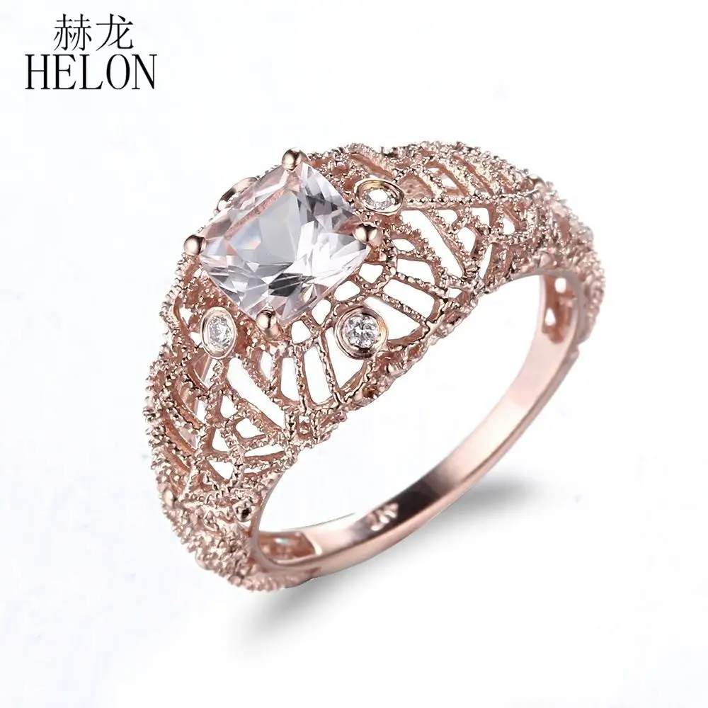 Женское Винтажное кольцо HELON, однотонная розовая Золотая Подушка 14 к, 6 мм, из натурального морганита и алмаза, для помолвки и свадьбы, античн...