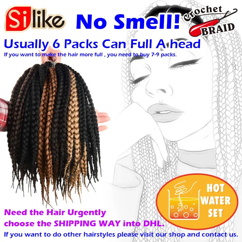 Silike 12" 18" 22" Crochet Box Braids Synthetic Hair 12 Roots Pure Colors Crochet Braiding Hair Extensions 90-100 g 1 pack/lot
