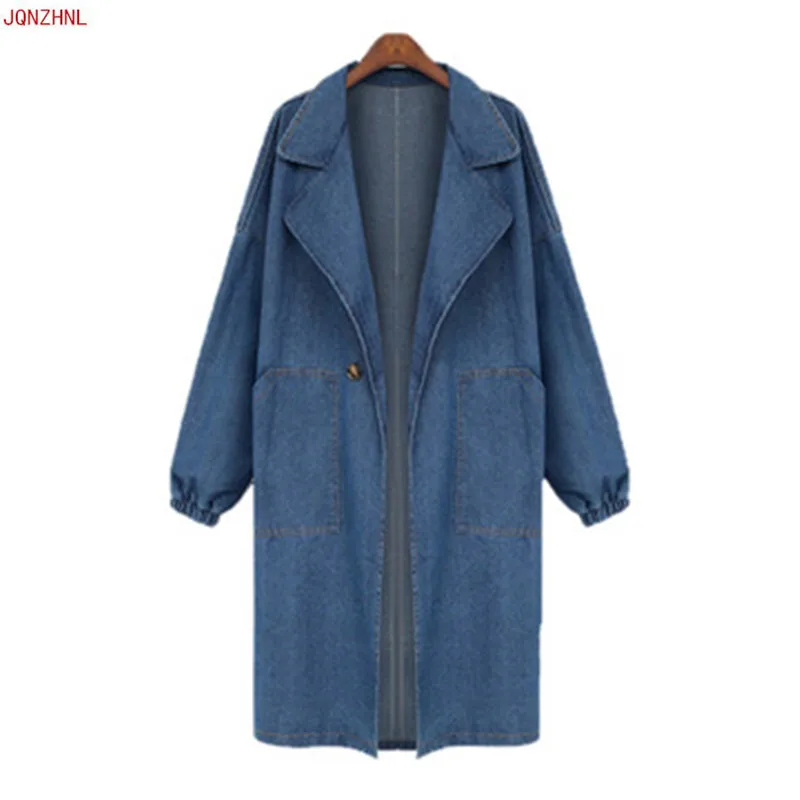 

Denim Trench Coat femmes 2019 printemps automne Solid color Long coupe-vent femme Large size Leisure loose cowboy coat AS1074