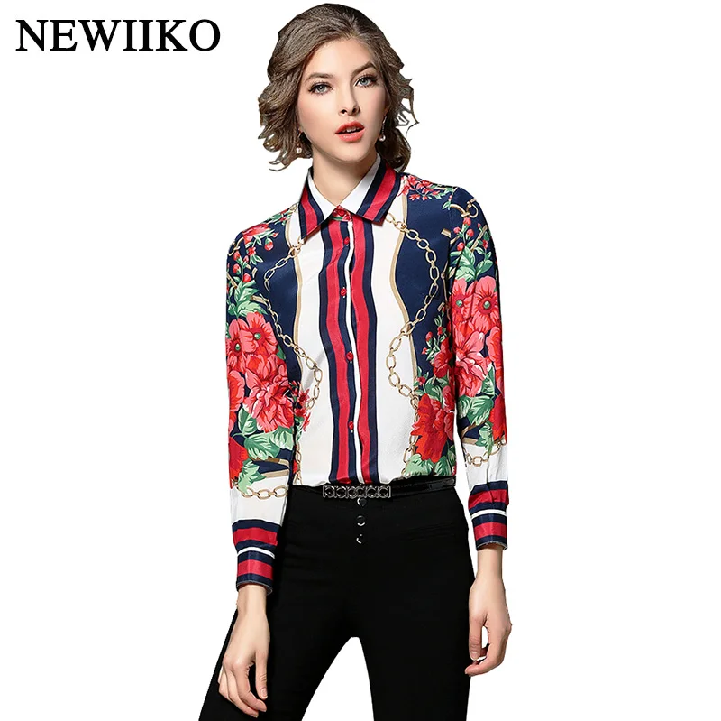 

women casual star Chain print shirts career elegant full sleeve work shirts