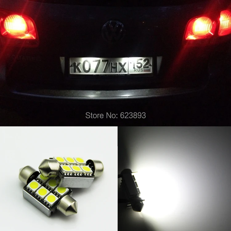 Free shipping, 2x Error Free White LED License Plate Lights For VW Golf