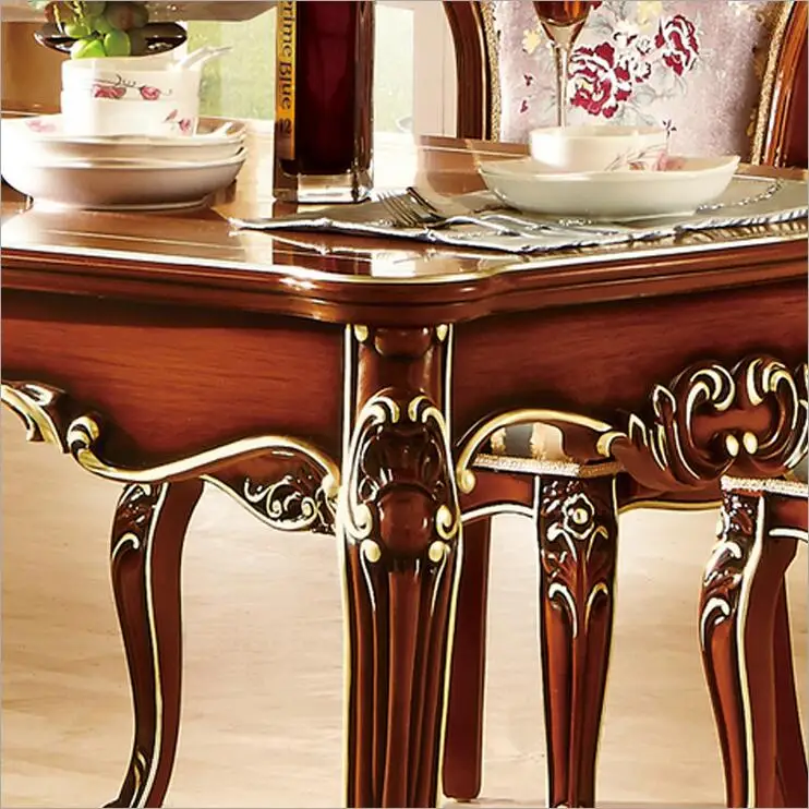 Antique Style Italian Dining Table, 100% Solid Wood Italy Style Luxury Dining Table Set 10298