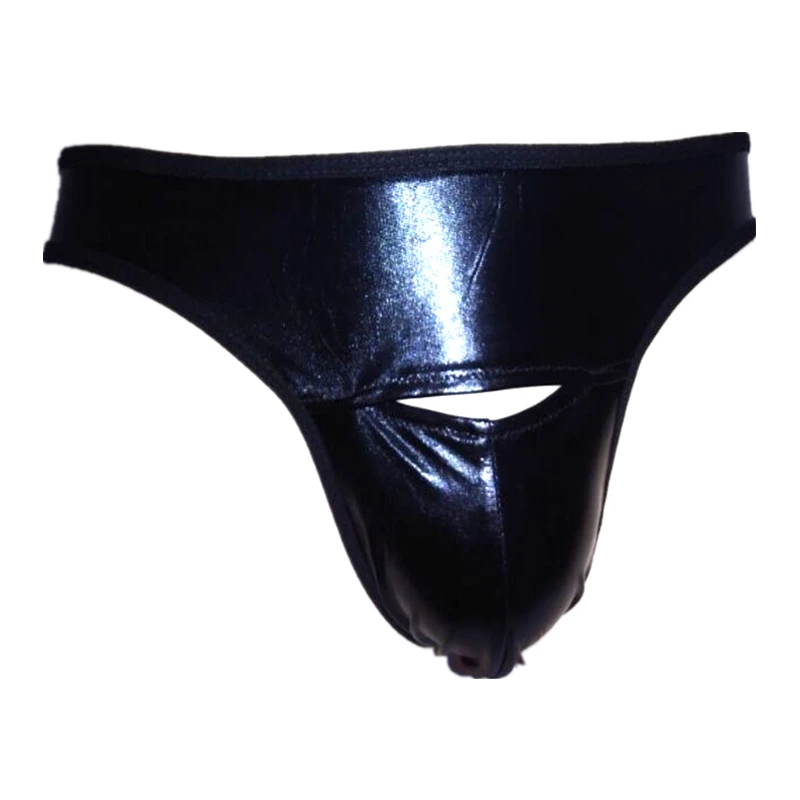 Sexy Black Vinyl Wet Look Thong Mens Wet Look Underwear