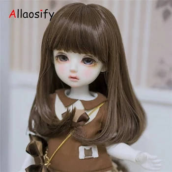 

Allaosify bjd hair Brown Inside Volume Bangs Pear Roll Wigs High Temperature Fiber 1/3 1/4 1/6 BJD Wigs free shipping
