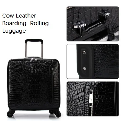 

CARRYLOVE Latest fashion crocodile pattern 16/20/22 size Cow Leather Boarding Rolling Luggage Spinner brand Travel Suitcase