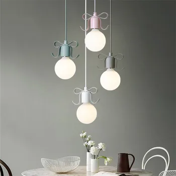 

Simple Modern LED Pendant Light Iron Creative Bows HangLamp Nordic Lamp Fixtures Dining Room Lights Deco Home Pendant Lighting