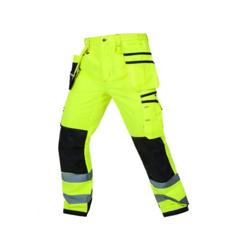 Чалэко отражатель мульти-карманы флуоресцентный желтый Мужская Рабочая одежда безопасности+ рабочие брюки+ наколенники