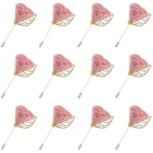 KBAP 12 pcs Pink Flower Lapel Pin Vintage Men Suit Decoration Boutonniere Men’s Lapel Stick Brooch Pin Wedding Party Favor Gifts