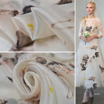 

100% silk dress fabric with satin organza yarn printed with ink and dark clouds
