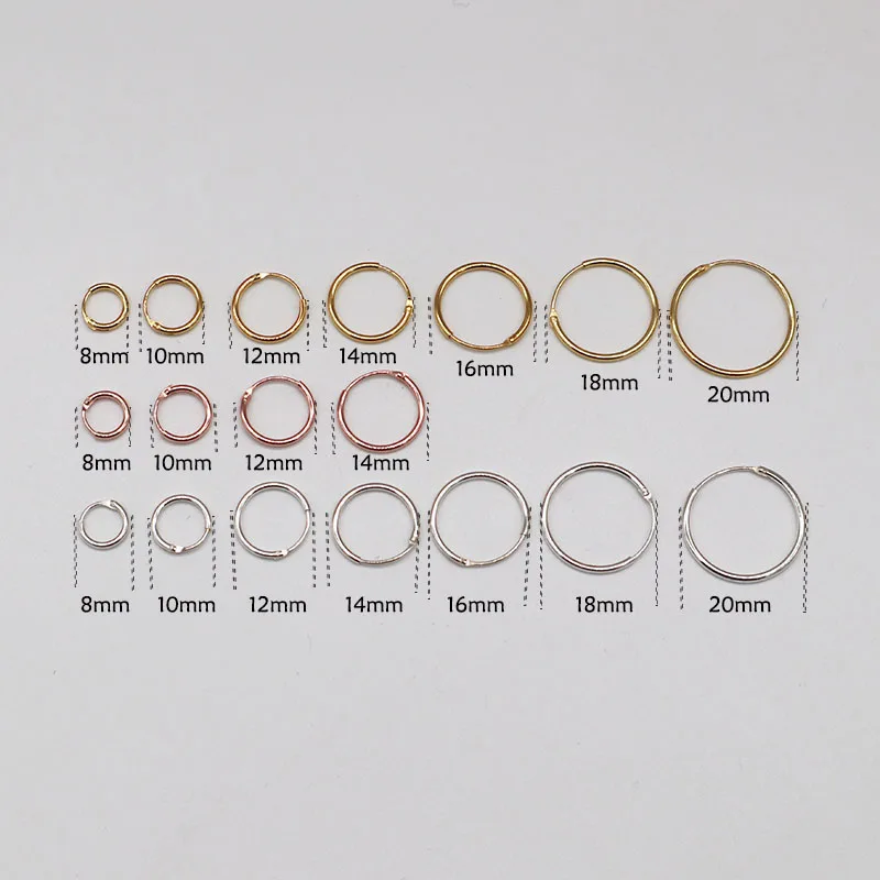 New Small Hoop Earrings in 925 Sterling Silver 8 mm wide 1.2 mm Thick