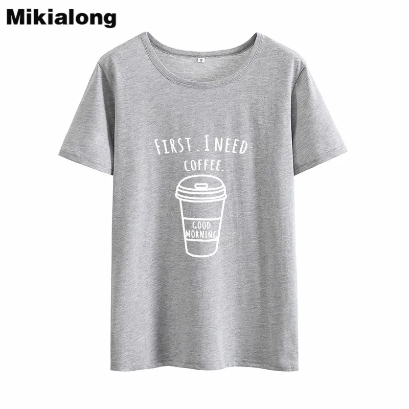 Футболка Mikialong Женская хлопковая с принтом i need coffee 2019|coffee|first coffeei |