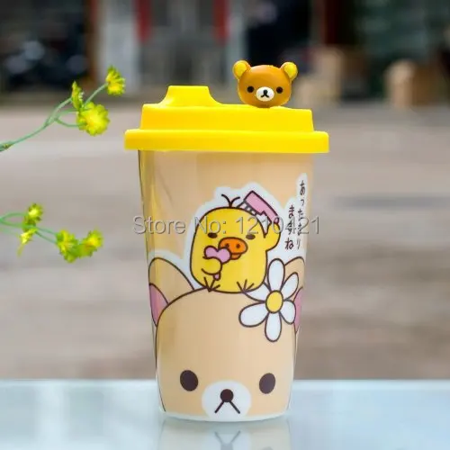 1 шт керамическая чашка кофейная кружка с силиконовой крышкой-Rilakkuma