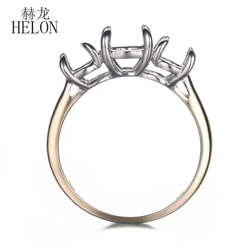 

HELON Solid 10K White Gold & Yellow Gold Three Stone style Ladies Jewelry Engagement Wedding Semi Mount Ring Round Shape 6mm
