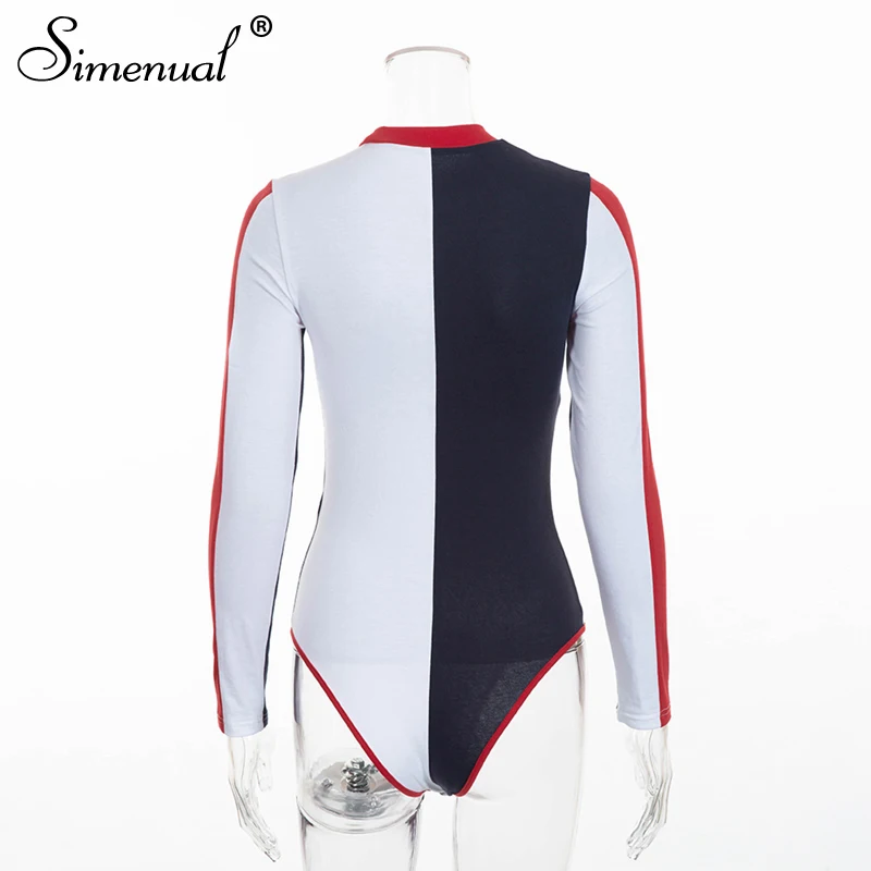 Simenual 2018 Autumn patchwork bodysuit women clothing fashion streetwear long sleeve bandage sexy bodysuits female one piece