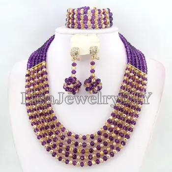 

Handmade Crystal Women Necklaces Costume Jewellry Nigerian Wedding African Beads Jewelry Set HD2357