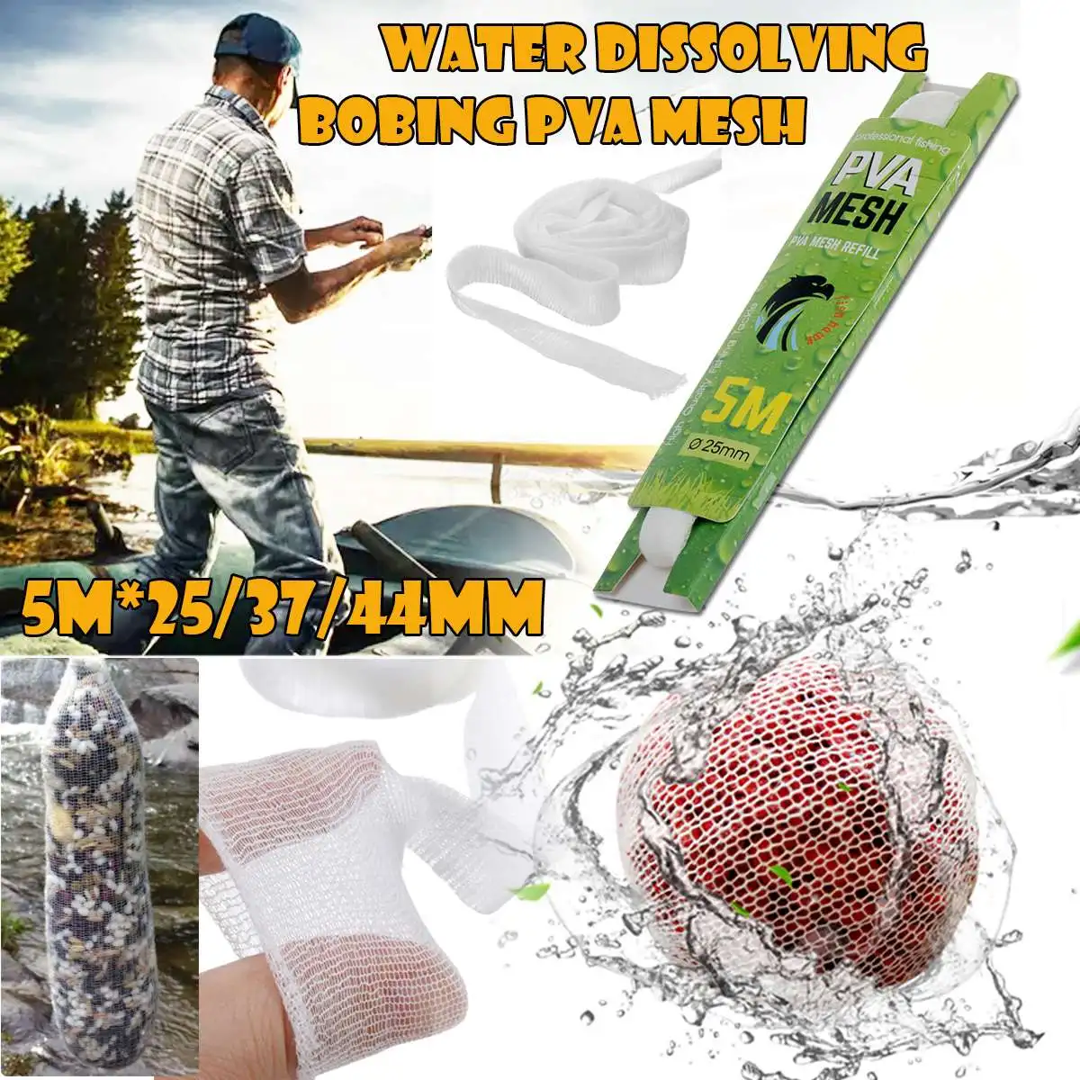 

1PC 5M x 25/37/44mm Carp Fishing PVA Mesh Refill Hair Rig Hook Bait Feeder Boillie Rigging Rig Hook