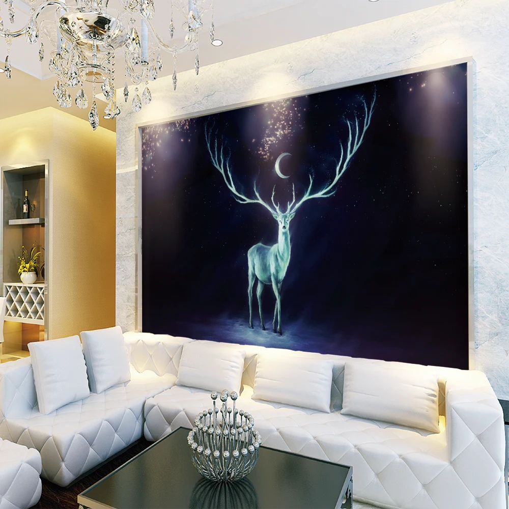 Custom wallpaper modern beautiful dream starry sky deer background wall - silk waterproof material Custom wallpaper modern beautiful dream starry sky deer background wall - silk waterproof material