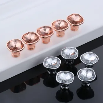 

DRELD 5Pcs/lot 21*19mm Diamond Crystal Glass Door Knobs Drawer Cabinet Wardrobe Furniture Kitchen Handle Knob Furniture Hardware