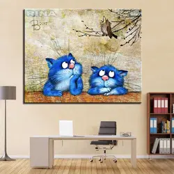 Модульные картины для гостиной домашний декор синий милый кот DIY картина маслом по номерам ручная роспись Современные рамки стены холст