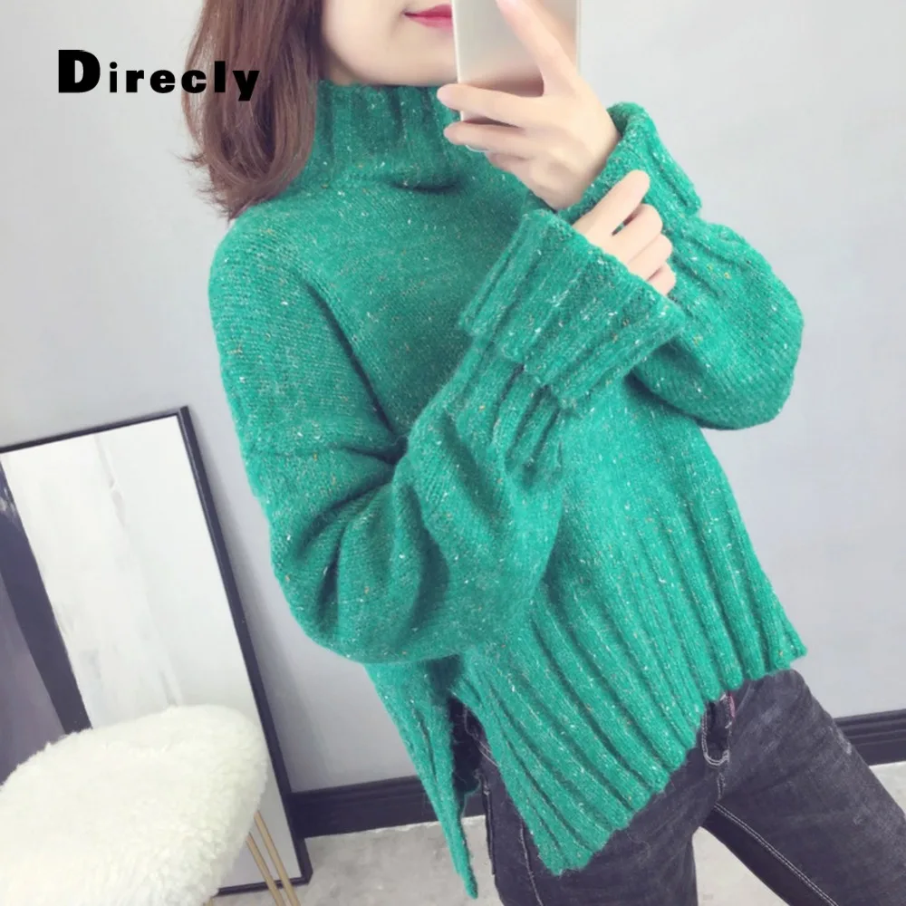 

Direcly 2018 women's fashion sweaters and pullovers women's casual high-neck thick sweater women's autumn split fork sweater