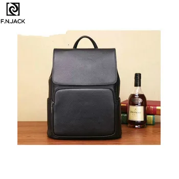 

F.N.JACK New Double-shoulder Bags Black Backpack Men Women Leather Travel Bags Outdoor Cowhide Laptop Backpacks Bookbags Unisex