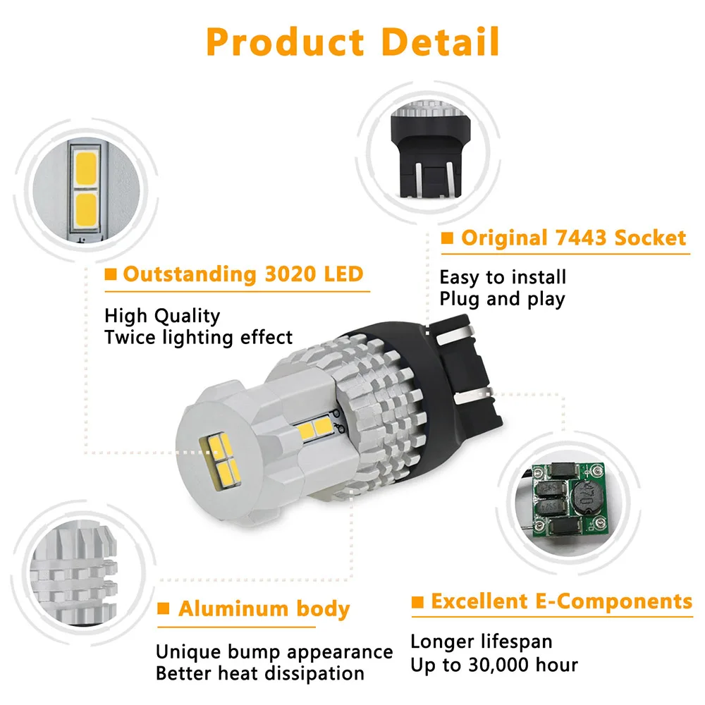 2 шт. T20 светодиодный 7440 7443 W21 5 Вт W21W WY21W лампа 3020 12SMD дневной ходовой светильник DRL тормозной задний фонарь Автомобильный задний фонарь белый красный