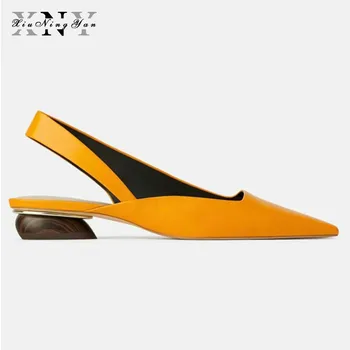 

Brand Pointed Toe Slingback Women Shoes Genuine Leather High Heel Summer Shoes Woman Pumps Strange Heel Female Dress Shoes